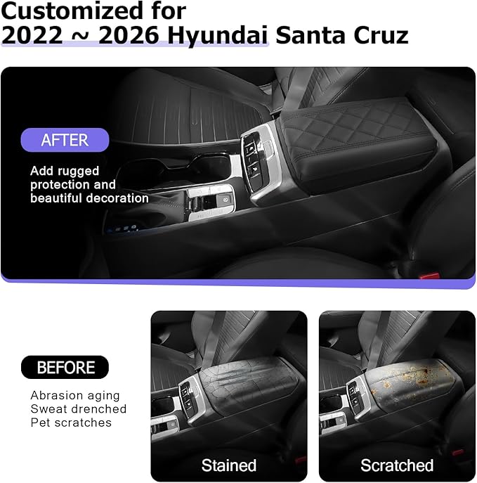LUWU 2025 2026 Santa Cruz Center Console Cover Compatible with 2022 2023 2024 2025 2026 Santa Cruz Accessories Armrest Cover Center Console Pad Armrest Console Cover (Thick Black)