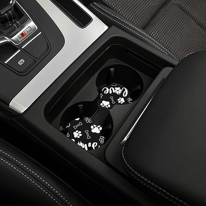 Paw Print Steering Wheel Cover - Dog Paw Print Steering Wheel Cover Dogs Prints Anti-Slip Breathable Universal for 15 Inch Car with 2 Pieces Car Coasters for Men/Women
