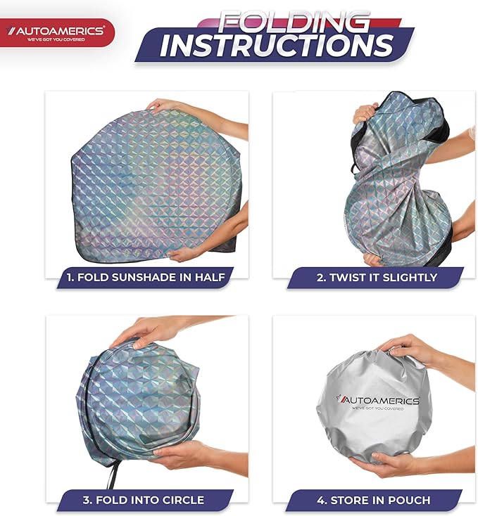 Autoamerics 1-Piece Windshield Sun Shade - Holographic Print Foldable Car Front Window Sunshade for Cars SUV Truck - Heat Blocker Visor Protector Blocks Max UV Rays and Keeps Your Vehicle Cool Medium