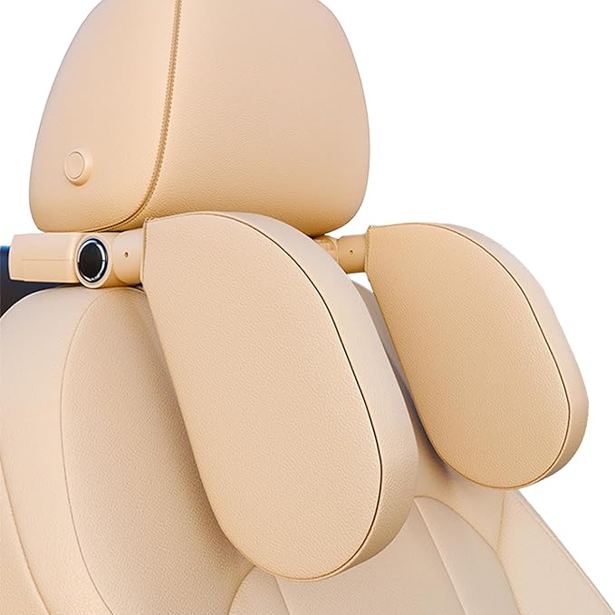 Car Headrest Pillow,Head, Neck Support Pillow,U Shaped Car Sleeping Pillow,180° Adjustable,Improve Head and Neck Posture and Adjust Sleep Position,Suitable for Kids and Adults (Beige)