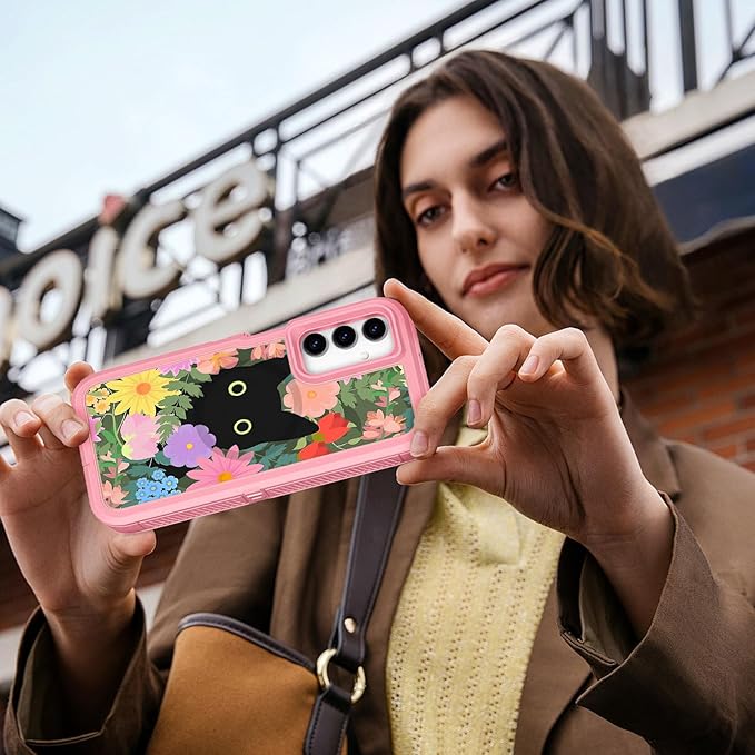 for Samsung Galaxy A15 5G Phone Case - Compatible with MagSafe Women Girls Cute Magnetic Protective Cover Cat Flower Fashion Floral Design Heavy Duty Shockproof for Samsung A15 5G Case 6.5"