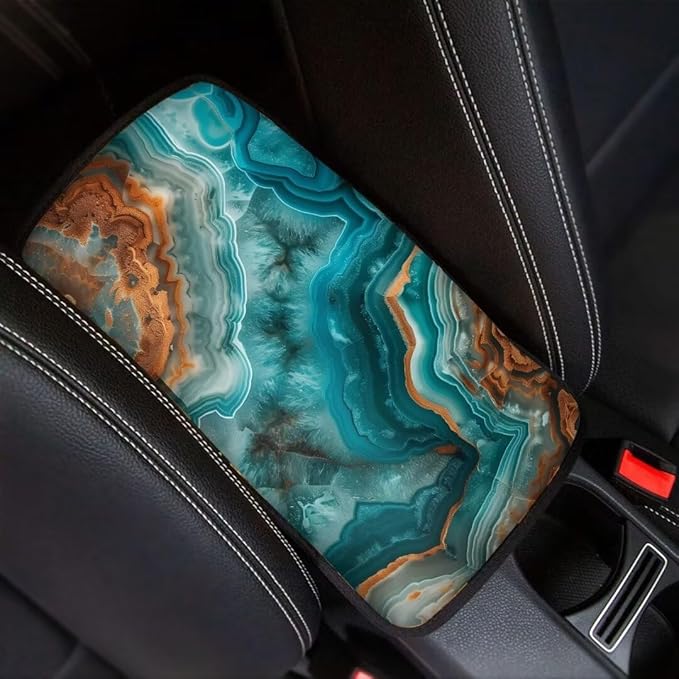 Coldinair Teal Marble Print Universal Car Center Console Pad Soft Armrest Protector Cover Fit for Most Vehicle,SUV,Truck,Car Interior Accessories Decor