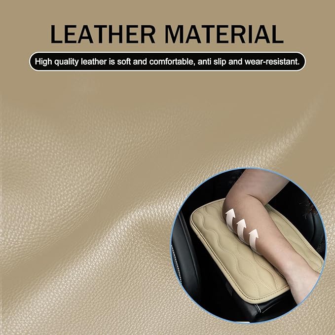 Car Center Console Cushion Pad, 11.57 x 8.19IN Leather Arm Rest Cover, Comfortable Waterproof Armrest Seat Box Cover, Car Interior Protection Accessories, Universal for Vehicle (Beige)