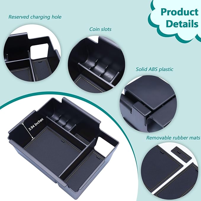 TOPINSTALL Black Center Console Organizer Tray Compatible with 2020-2025 2026 Ford Explorer Accessories, Deep Armrest Storage Box with Coin Holder & Non-Slip Mats, 6th Gen Explorer Accessories