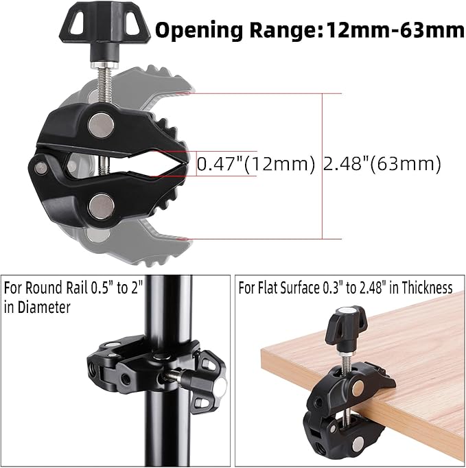 All-Metal Magnetic Phone Holder for Magsafe, Magnet Phone Mount with Super Clamp for Spin Bike/Microphone Stand/Cart/Railing/Handlebar/Dia 0.4-2" Rod, Compatible with iPhone 16 15 14 13 12 Series