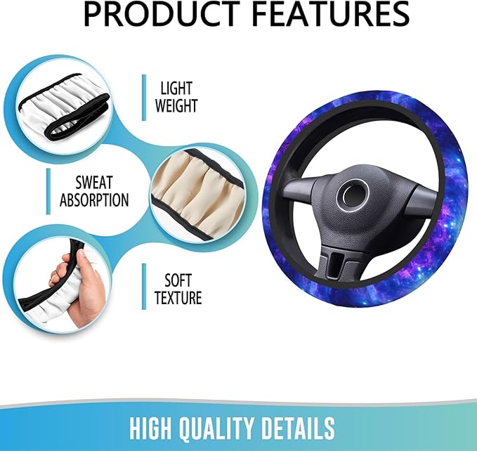 Elastic Steering Wheel Cover Car Accessories Cute Universal 15 Inch Absorbing Sweat Non-Slip Breathable for Man Woman - Purple Galaxy
