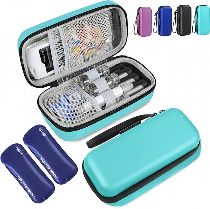 Insulin Cooler Travel Case, Portable EVA Medicine Travel Cooler, Diabetes Case with 2 Reusable Ice Packs TSA Approved for Diabetic Supplies Patent Pending(Seafoam-No Temp)