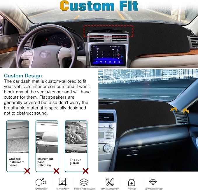x xotic tech Center Console Dashboard Mat Pre-Cut Non-Slip Sunshield Sun Glare Protector Dash Carpet Pad Black Cover Compatible with Toyota Camry 2007-2011