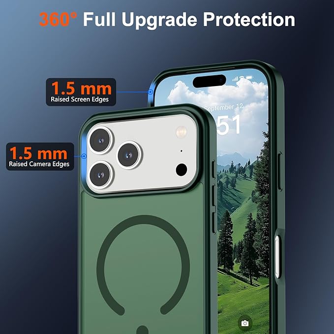 SUPFINE Magnetic for iPhone 17 Pro Max Case (Compatible with MagSafe)(Military Grade Drop Protection) Translucent Matte Shockproof with Anti-Fingerprint Phone Cover,Forest Green