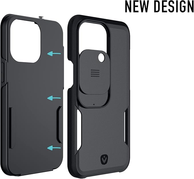 Spy-Fy iPhone 13 Pro Case with Camera Covers Front and Rear | Protect Your iPhone and Privacy | 6-Foot Drop Proof | 6,1 Inch | Camera Protection by Valenta. Black