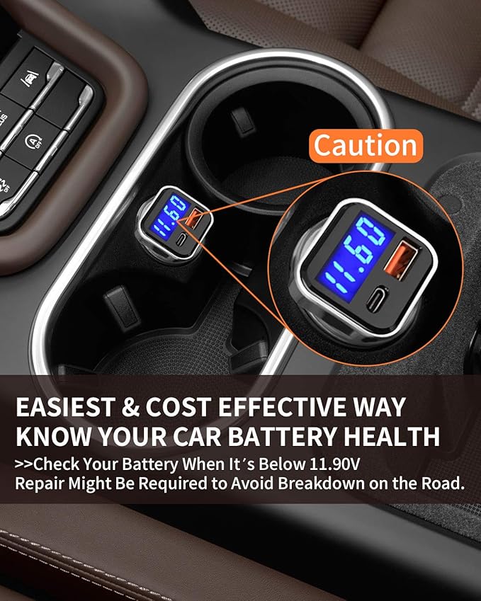 USB C Car Charger Adapter with Voltage Display, 30W Cigarette Lighter Type C Fast Charge Power Delivery & Quick Charge 3.0 (PD & QC), Volt Meter Battery Monitor, Compatible with iPhone Galaxy