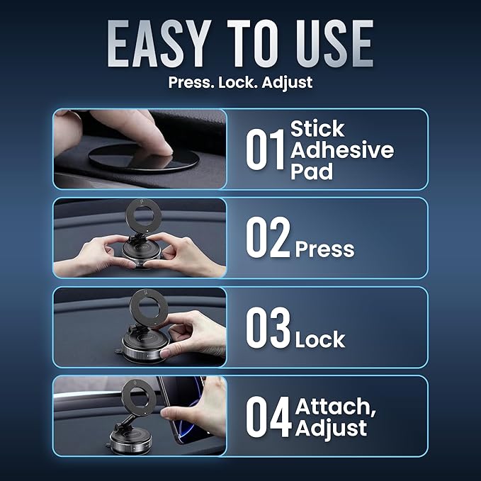 Phone Holders for Your Car, Car Phone Holder, MagSafe Car Mount, Phone Mount for Car Magnetic with Suction Cup, 360° Adjustable Hands Free Holder for iPhone & Android