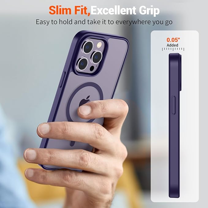 SUPFINE Magnetic for iPhone 15 Pro Case (Compatible with MagSafe) (Military Grade Drop Protection) Translucent Matte Shockproof Phone Case, Dark Purple