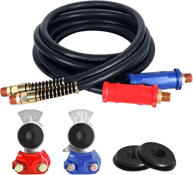 TIROL 12FT Semi Truck Air Lines Kit - Air Lines for Semi Truck, Trailer, Brake Hoses with Gladhands & Leak-Proof Seals, Compatible with Freightliner Cascadia, Essential for Texas Long Haul