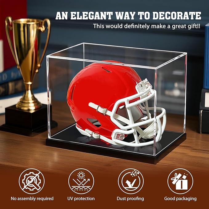 Mini Helmet Display Case, Clear Acrylic 1/2 Football Baseball Helmet Display Case, UV Protection Memorabilia Holder, Ideal for Sports Collectibles