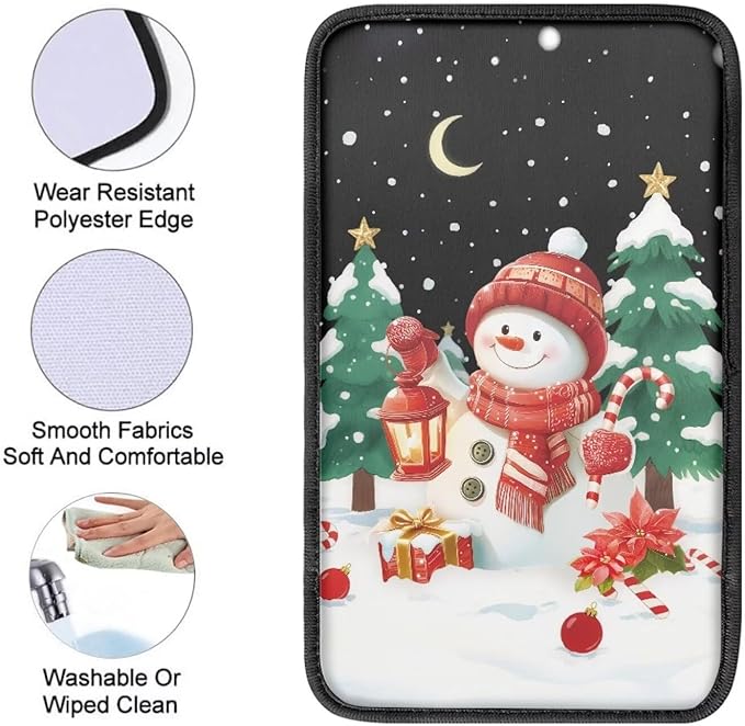 Snow Snowman Xmas Vehicle Armrest Covers Car Center Console Cushion Pad Middle Storage Organizer Pad Universal Style Car Interior Thanksgiving Decor