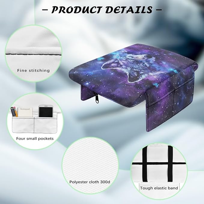 Wanyint Galaxy Wolf Butterfly Car Center Console Armrest Cover Soft Armrest Cover Lid Non-Slip Middle Console Cover with Side Storage Pocket for Car Seat Organizer Universal Fit