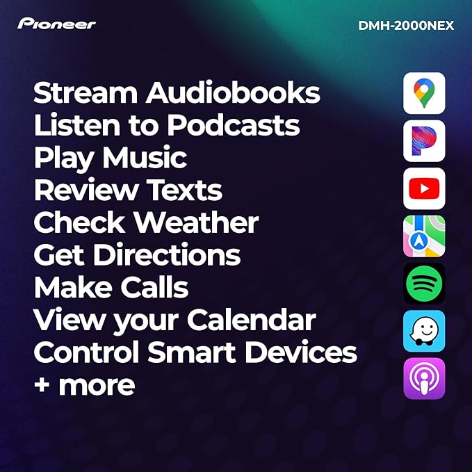 Pioneer DMH-2000NEX 6.8" Double Din Multimedia Digital Media Receiver, Wired Apple CarPlay and Android Auto, Bluetooth, Backup Camera Compatible, Touchscreen, One Touch Navigation