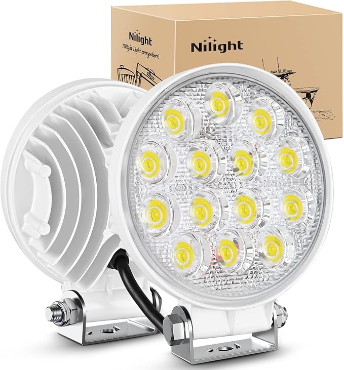 Nilight Marine LED Pods 2Pcs 4.5Inch 42W 4200LM White Round Light Flood Beam Ponton Boat Deck Dock Lights for Night Fishing T-top Stern Yacht Kayak Port Sailboat, 2 Years Warranty