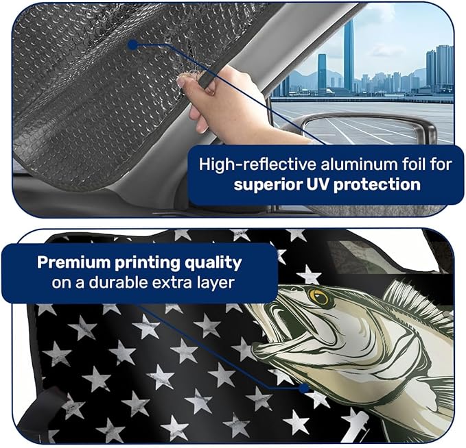 GENANY Fishing Flag Windshield Sun Shade for Car SUV Truck (55x30 Inches), Sun Shade Windshield, Shades for Windows, Protector Blocks UV, Car Decor
