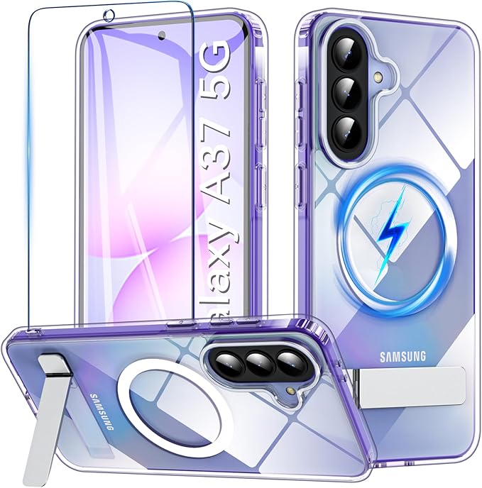 OWKEY for Samsung Galaxy A37 5G Case with Stand, Magnetic Shockproof Case Fit for Magsafe Translucent Matte Cover for Samsung A37, Clear