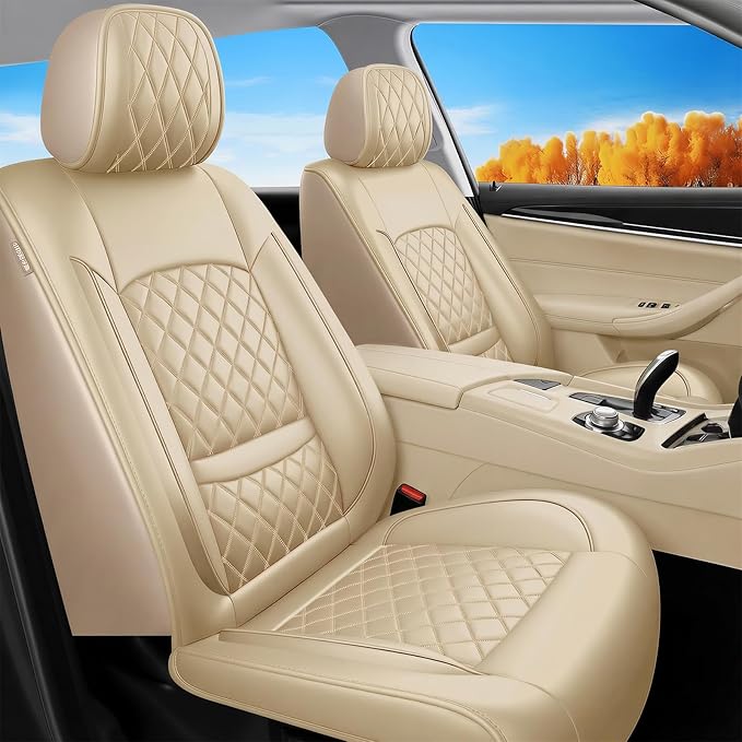 Fit Integra Car Seat Covers for Acura Integra 2023-2026 - Premium Leather, Waterproof, All-Weather, Airbag Compatible, Breathable, Seat Protectors, Only 2 Front seat Covers, Beige