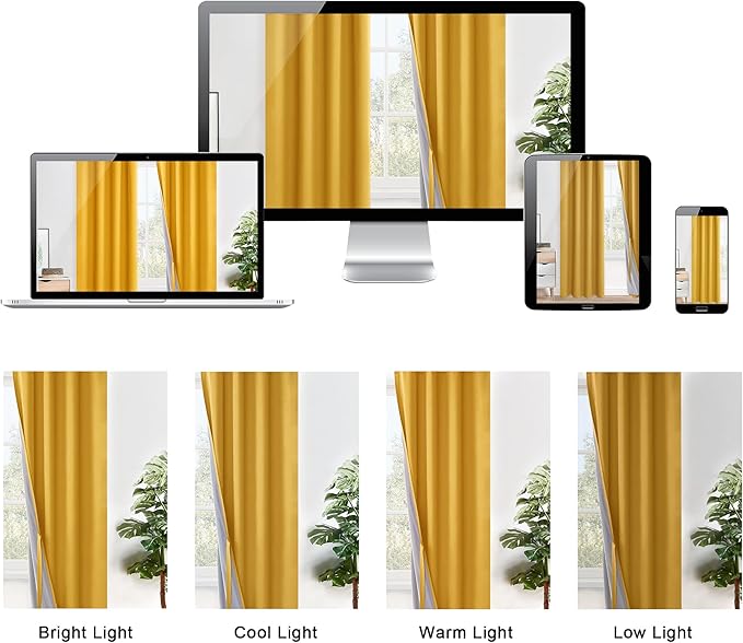 XWZO 100% Blackout Curtains 45 Inches Long with Tiebacks- Soundproof & Energy Efficiency Window Draperies Grommet Top with Black Liner for Bedroom/Living Room, Yellow, W42 x L45, Set of 2