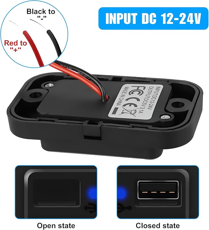 12V USB Outlet Automotive USB Port Panel Mount 12V USB Charger Multi Port Switch Panel Car Charger Socket Power Dual Port 12V 24V Quick Car Charger for Cars Bus ATV RV Boat Truck, 3.1A (2 Pack)