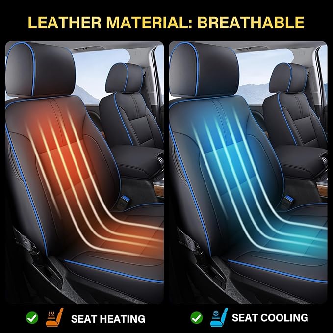 Coverado Silverado Seat Covers Full Set, Faux Leather Car Seat Covers Fit for Chevy Silverado GMC Sierra 2007-2013 & 2019-2026 1500, 2020-2026 2500HD 3500HD Crew Double Extended Cab(Blueline)