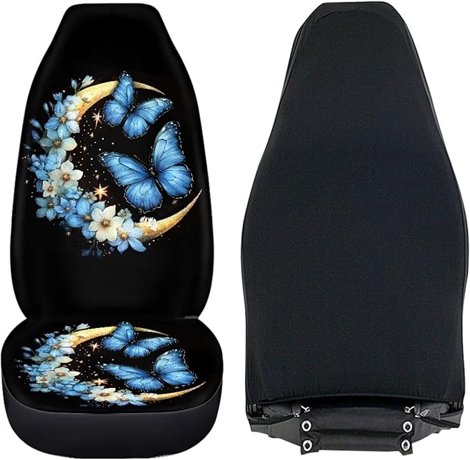 BIGCARJOB Moon Butterfly Car Seat Covers Set Universal Car Interior Seat Rugs 2 Pcs Auto Front Seat Protector Set for Women Butterfly Car Accessories Set