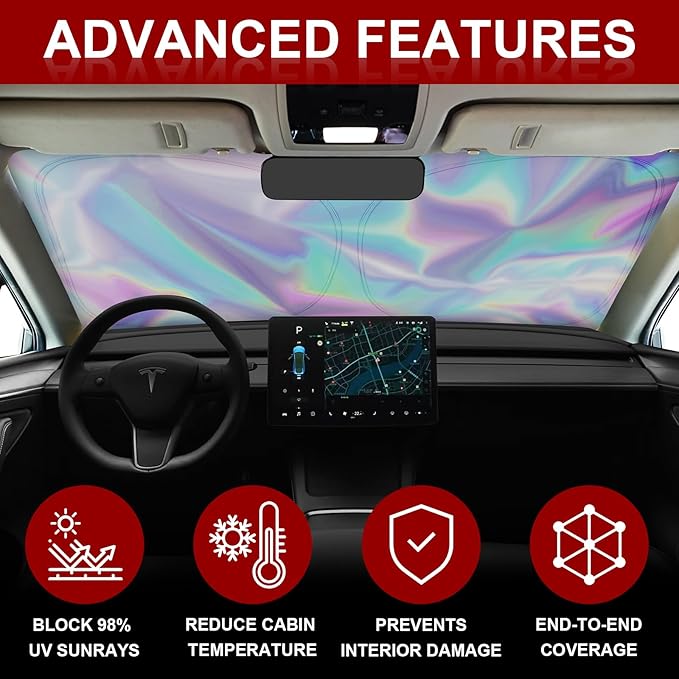 Car Windshield Sunshade for Tesla Model Y/3 - Folding Front Window Sun Shade Cover with Upgraded UV Protection Fabric, Professional Accessories for Tesla Model 3/Y 2016 to 2026 with a Storage Bag