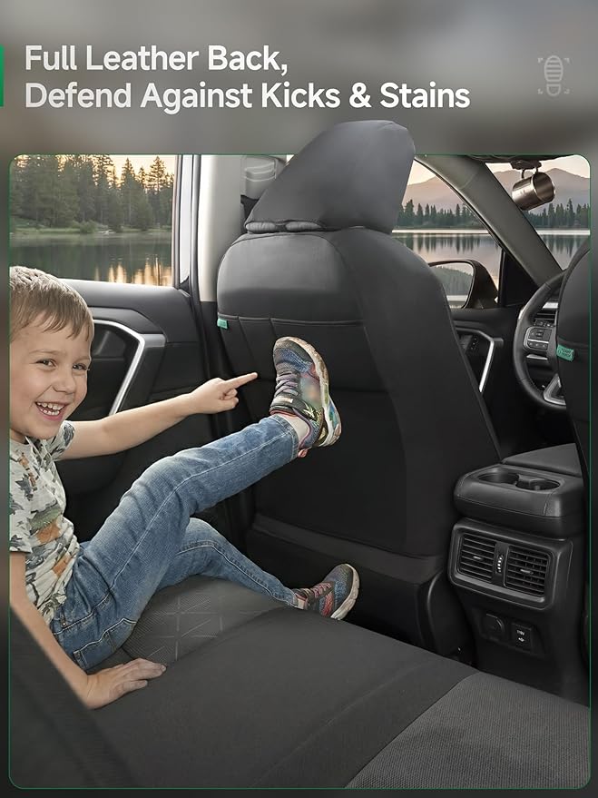 GIANT PANDA Air Cool Mesh Car Seat Cover Custom Fit Toyota Rav4 Camry Highlander Corolla Prius,Breathable Cooling Seat Protector with Leather Back Pannel(Black)