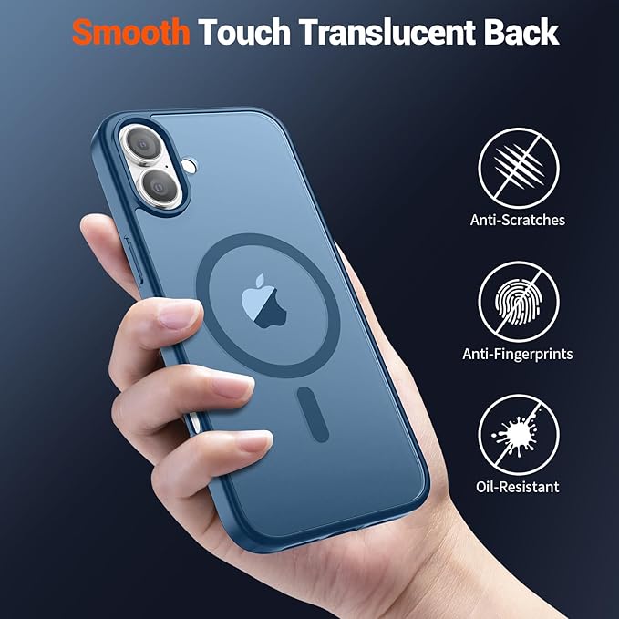 SUPFINE Magnetic for iPhone 16 Plus Case(Compatible with MagSafe) (Military Grade Drop Protection) Slim Translucent Matte Shockproof with Anti-Fingerprint Phone Case,Deep Blue