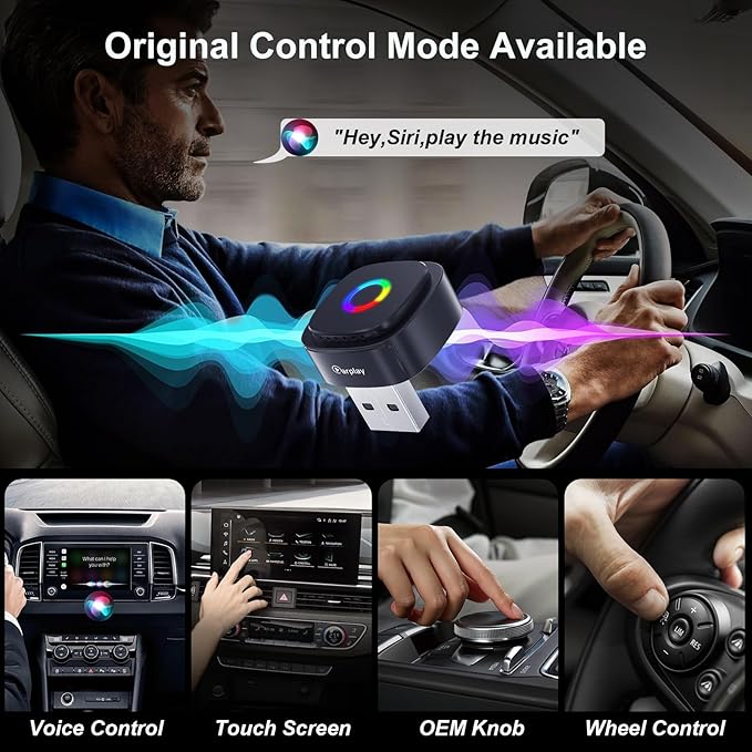 Ultra Mini Wireless CarPlay Adapter with A9 Chip, 5.8GHz Low Latency WiFi, 3-5s Fast Auto Connect, Universal Wireless Apple CarPlay & Android Auto for Factory Wired Cars
