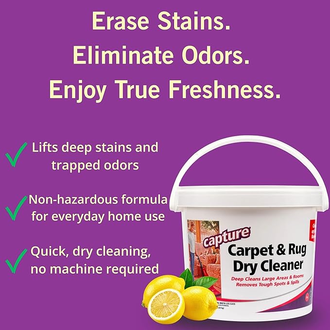 Capture Carpet & Rug Dry Cleaner w/Resealable lid - Home, Car, Dogs & Cats Pet Carpet Cleaner Solution - Strength Odor Eliminator, Stains Spot Remover, Non Liquid & No Harsh Chemical (8 Pound)