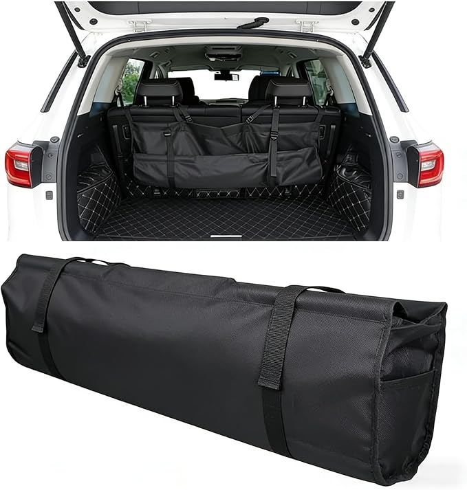 Car Trunk Organizer Hanging Bag, Waterproof Backseat Storage for SUV Jeep Truck Minivan, Black, 35.4 x 11.2 Inches, Foldable