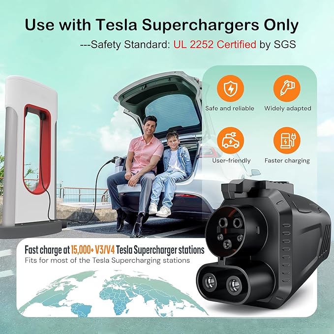 NACS to CCS Electric Vehicle Adapter for Tesla Supercharger, 500 Amps/1,000V Fast DC Charge CCS1 EV‘s, Compatible with Ford, GM, Nissan, Volvo, Rivian, Hyundai and More - UL 2252 SGS Certified