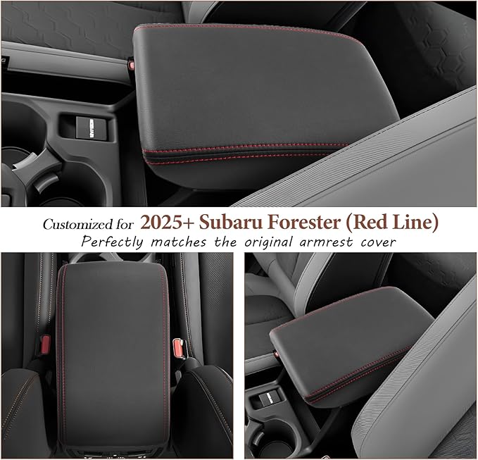 SKTU 2025 2026 Forester Center Console Cover for 2025 2026 Subaru Forester (Base/Premium/Sport/Limited/Touring) Armrest Cover Subaru Forester 2025 2026 Accessories Console Cushion (Red Line)