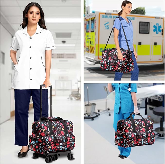 Nurse Rolling Medical Duffle Bag Work Nursing School College Student Must Have Clinical Home Health Cna Nr Gifts Carry On Bag with Wheels Doctor Emt Ems Healthcare Equipment Homecare Physician (Nurse)