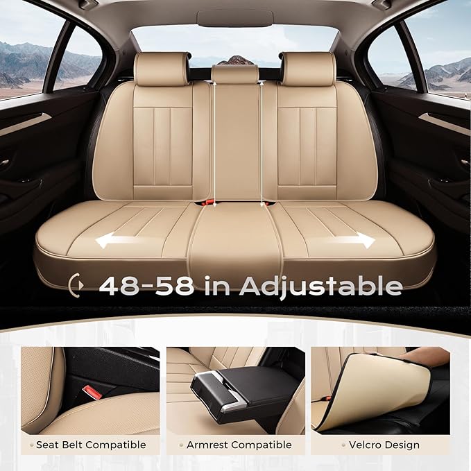 Coverado Car Seat Cover, Cover for Cars Front Seat, Premium Leather, Universal Fit Waterproof Seat Protectors, Car Seat Cushion Non-Slip for Most Cars-Beige