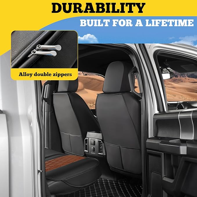 LINGVIDO Car Seat Covers Full Set (5 Seats) - Premium Perforated Nappa Leather, Waterproof Shield, Omni-Adapt Fit SUVs Sedans, Ultimate Family & Pet Protection