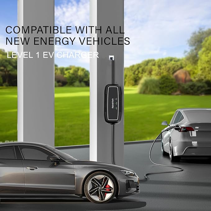 Portable EV Charger Level 1, 15Amp 110V, Electric Vehicle Charger with 21Ft Extension Cord,NEMA 5-15P for Plug-in Home EV Charging Station,Compatible with SAE J1772 EVs(Tesla Need Adapter)
