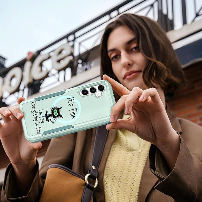 for Samsung Galaxy A16 5G Phone Case - Compatible with MagSafe Women Girls Cute Magnetic Protective Cover Cool Kawaii Girly Unique Cat Heavy Duty Shockproof Design for Samsung A16 5G Case