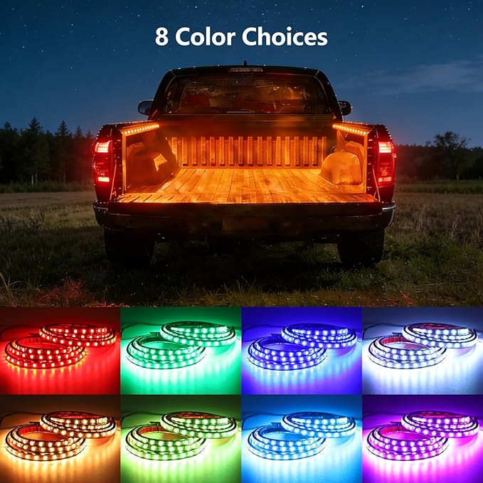 Truck Bed Lights 2Pcs - RGB 16 Million Colors, APP & Built-in Control, IP67 Waterproof, Music Sync, 12V DC, 60-Inch Led Light Strip