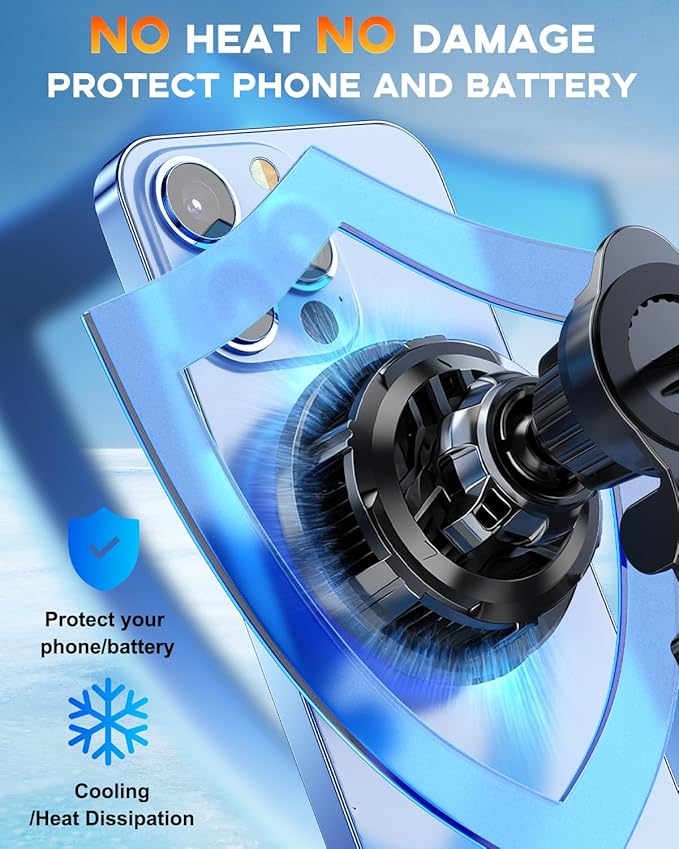 for MagSafe Car Mount Charger, [TEC & Fan Cooling] 15W Fast Charging Magnetic Wireless Car Charger, [3800gf Ultra Magnet] Magnetic Phone Holder for Your Car, 360° Vent Car Bracket for iPhone & Android