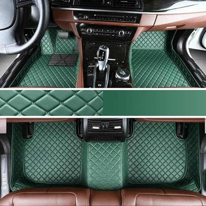 Custom Personalized Floor Mats for Cars - Luxury Full Coverage All Weather Mats, Anti-Slip Leather Mat Set, Fit for 99% of Cars, SUVs & Trucks (Green, A-Diamond)