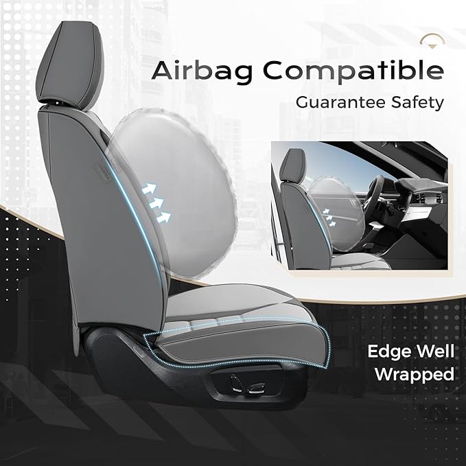 Coverado Car Seat Covers Front, Seat Covers for Cars, Waterproof 2-Pack Car Seat Cushion, Leather Carseat Seat Protectors, Universal Seat Covers Fit for Most Sedans SUV Pick-up Trucks(Gray&Light Gray)