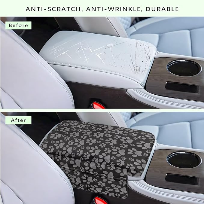 Dreaweet Grey Dog Paw Center Console Armrest Pad Cover Thick Center Console Cover with Pockets Cute Car Accessories for Women Soft Anti-Scratch Arm Rest Cover for Car Center Console Universal Fit