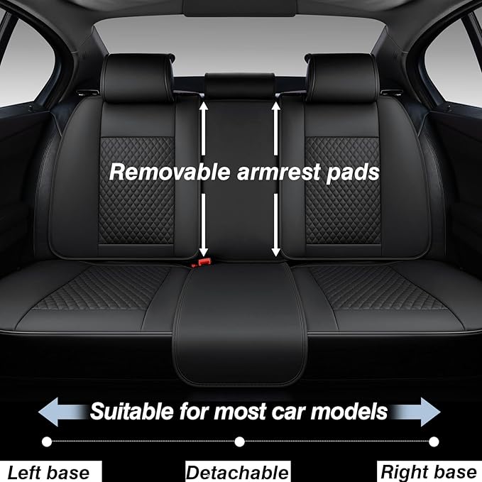 KEYOOG Car Seat Covers Full Set, 2-Seater Waterproof and Breathable Nappa Leather, Fit for Front Seats of Cars, Compatible with Airbags, Car Seat Protector Covers for Most Cars - Pure Black
