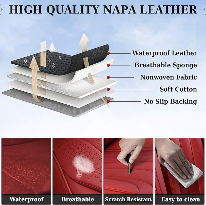Coverado Car Seat Covers for Front Seat, Luxury Leather Seat Cover, 2 PCS Waterproof Seat Cover, Automotive Seat Covers, Driver Car Seat Protector, Universal Car Seat Cushions Fit for Most Cars(Red)